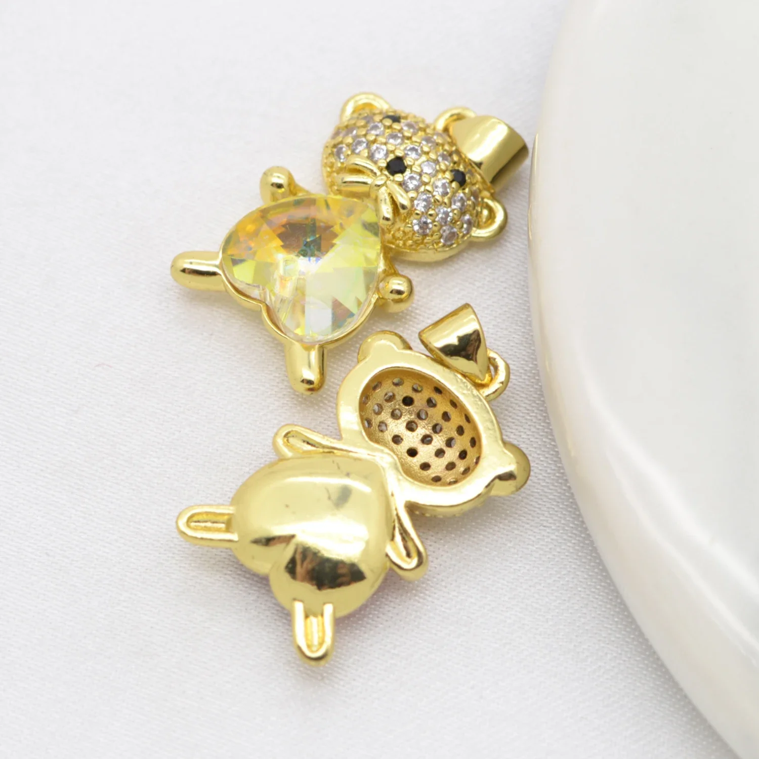 9 Pcs Hug Heart Zircon Bear Pendant DIY Jewelry Making Supplies Earrings Necklace Jewelry Accessories Copper Gold Plated Charm