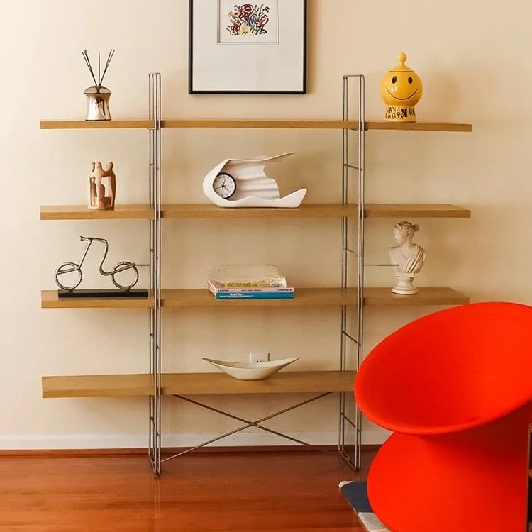 Retro floor-to-ceiling shelves, multi-layer Anqi decoration, wall ornaments display, storage, simple bookshelf