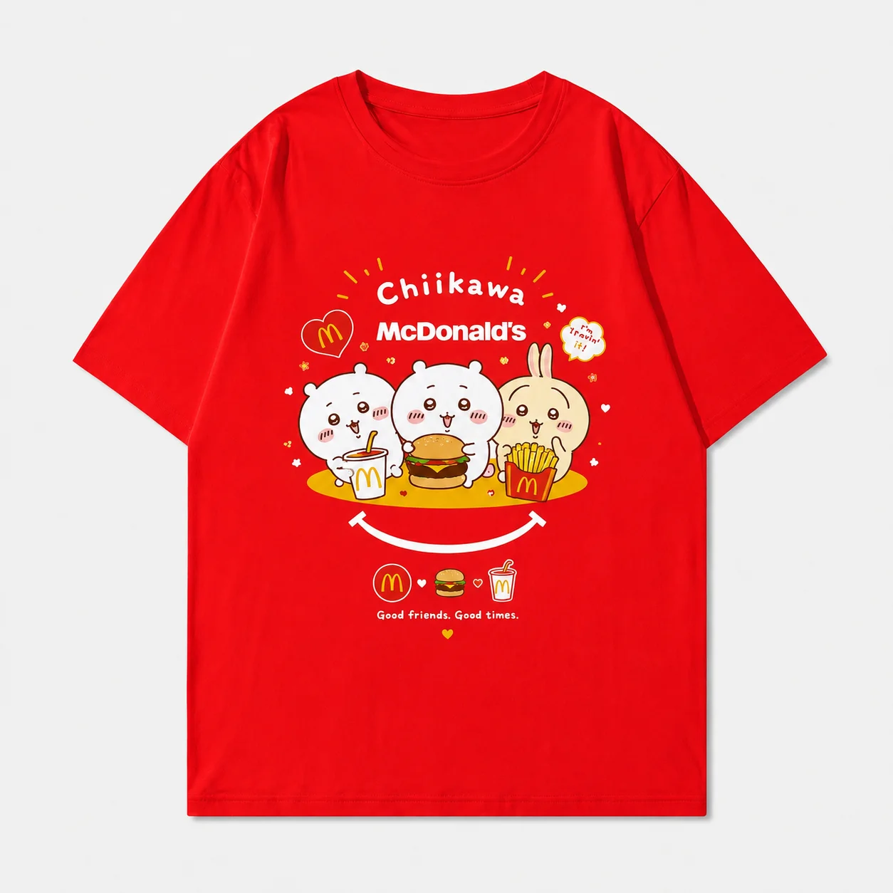Übergroße weiße Oberteile für Männer und Frauen Chiikawa Group Grafik-T-Shirt Niedliches japanisches Maskottchen-Design Locker geschnittene Sommer-Streetwear Anime – Detail 6