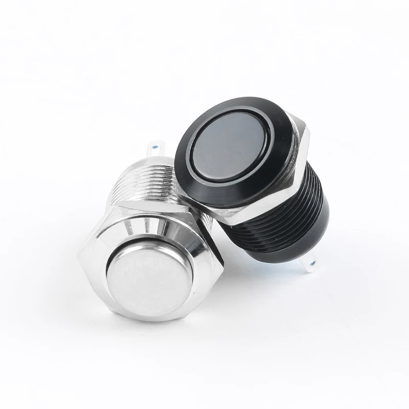 12MM Metal Push Button Switch No Light High Head Flat Head Self Resetting Welding Foot 2Pin Normally Open Small Doorbell
