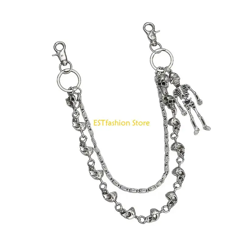 Y5GC Trendy Gothic Pants Chain Skeleton Head Chain For Jeans And Leather Jackets