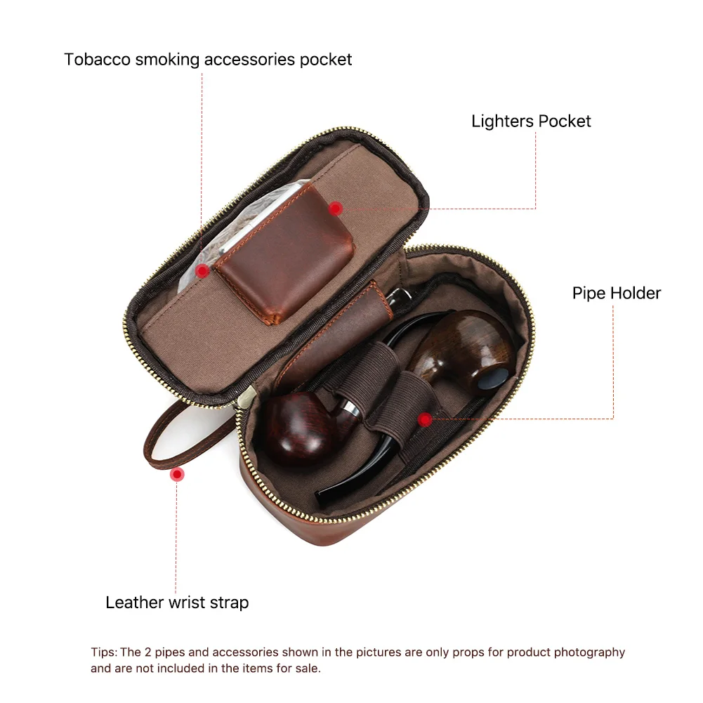 Genuine Leather Tobacco Smoking Pipe Bag for 2 pipes Portable Herb Smoke Pipe Case Smoking Accessories Kit Tools