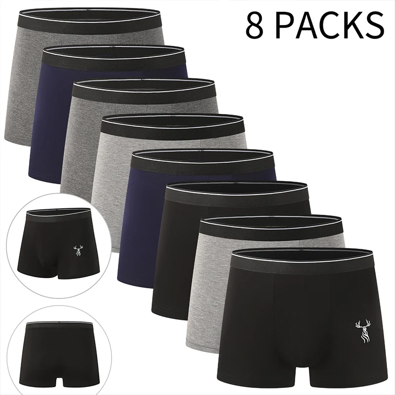 

8-Piece Set Of Men's Underwear With Deer Head Print Casual Multifunctional Plus Size Comfortable And Trendy Flat Corner Pants