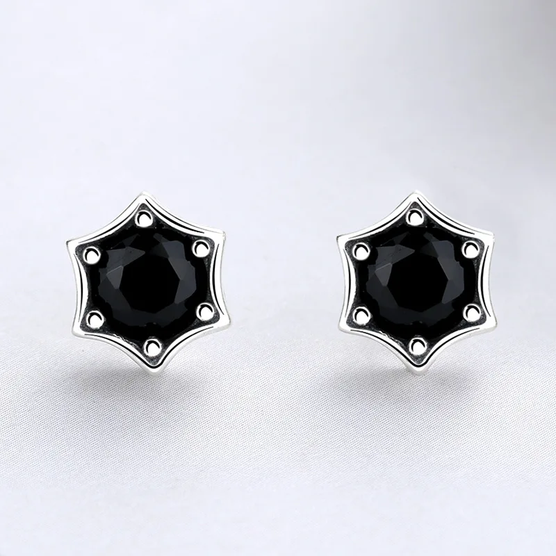 BOCAI New S925 Silver Jewelry Retro Personality Black Diamonds Fashionable Hexagram Earrings for Men Wholesale