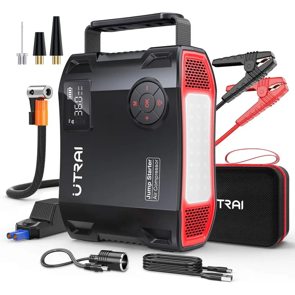 

7000A 27000mAh Portable Jump Starter with Air Compressor, 150PSI Tire Inflator, and 1600LM Light
