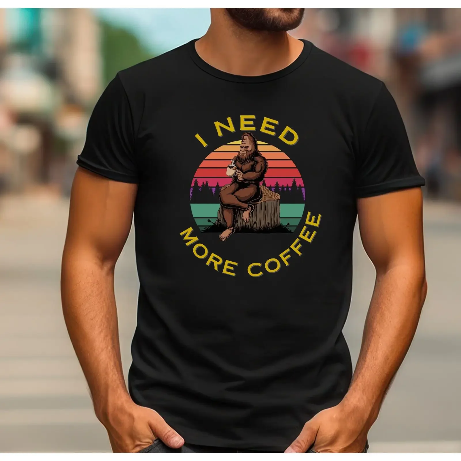 I Need More Coffee BigfooT T Shirt Funny Sasquatch Cryptid Retro Lover  vintage Washed graphic Stylish Versatile