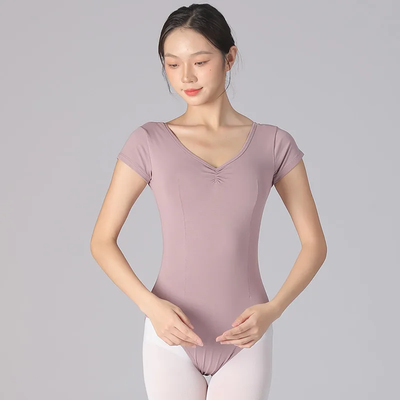 Balletmaillots Voor Vrouwen Basisstijl Korte Mouw Effen Kleuren Dans Volwassen Ballet Praktijk Dans Kostuum Gymnastiek Maillots