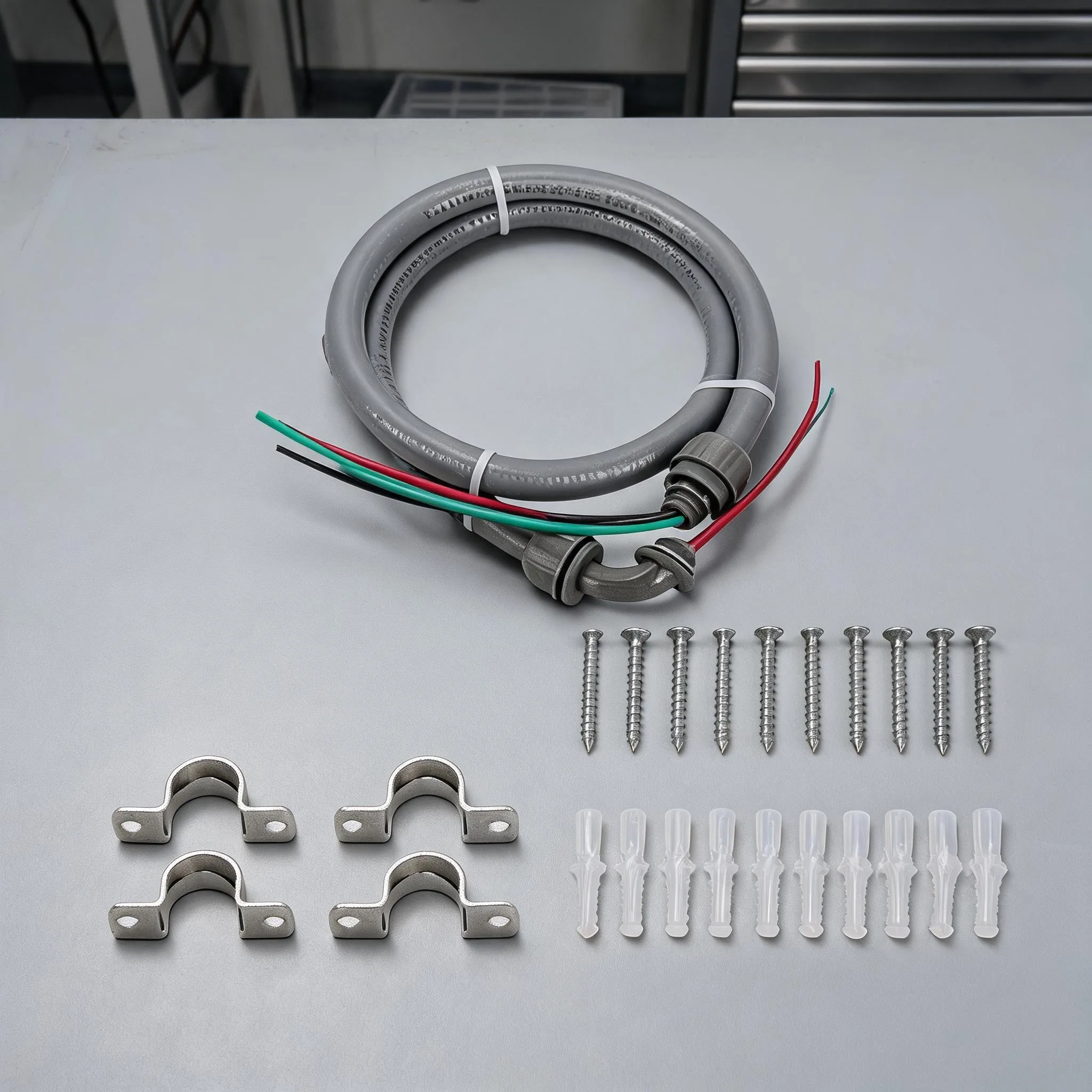 3/4 6ft Flexible Electrical Conduit With Grounding Assembly 10 Gauge Copper Wire Red Black Green For AC Sign Wiring