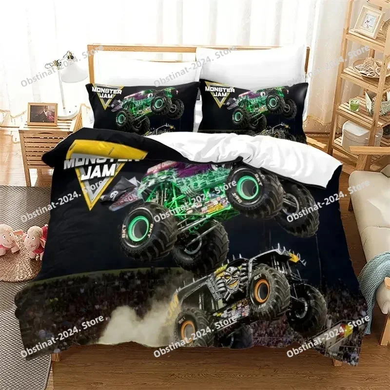 Boys Cars Duvet Cover Cartoon Monster Truck Cool Vehicle Bedding Set Off Road Vehicle Locomotive Comforter Cover King Full Size