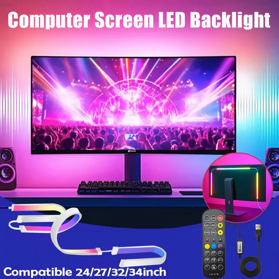 

LED Gaming Strip Light Computer Monitor Backlight USB PC LED Strip Light for 24-34 Inch Screen Gaming Room Atmosphere Decor