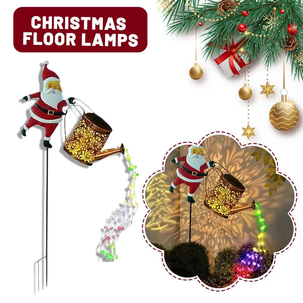 1 PC Solar Snowman Watering Can Lights Outdoor Waterfall Garden String Fairy Lights Solar Kettle Projection Light Decoration
