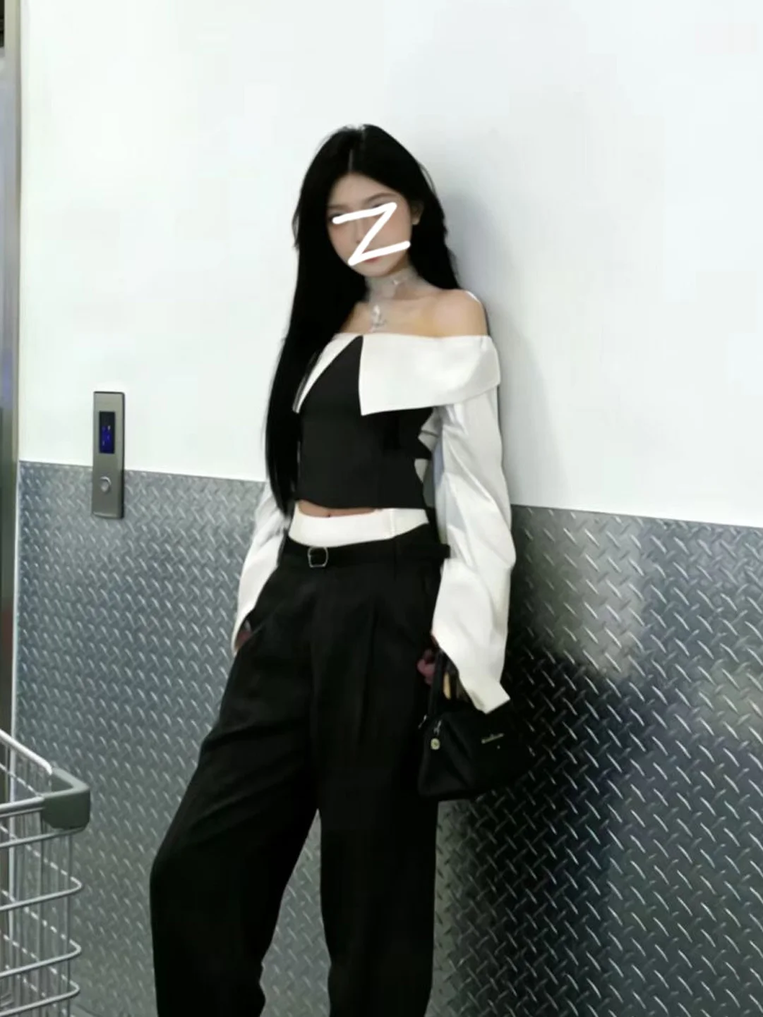 

Elegant Color Block Long Sleeve Shoulder Bared Women's Shirt Casual High Waist Wide Leg Pants Two Piece Set Spring Fashion
