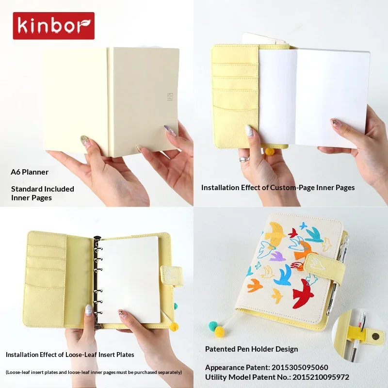 Kinbor Undated A6 Planner With Yearly Monthly Daily Pages,Aesthetics Embroidered Cover Notebooks For Hand Account/Journals/DIY