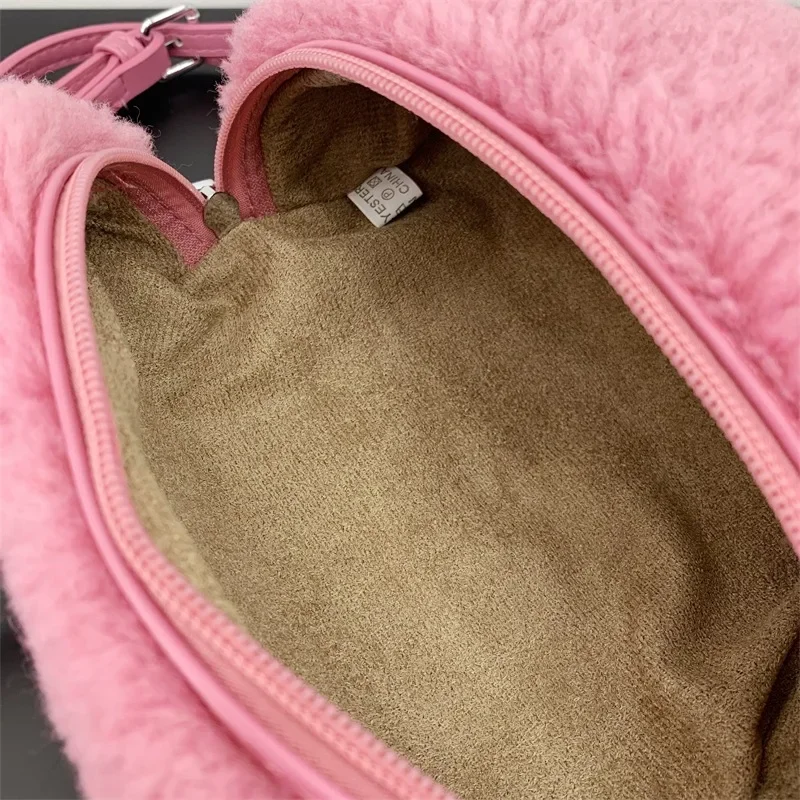 Winter Women\'s Artificial Lamb Wool Double Zipper Box Bag Design Fluffy Faux Fur Crossbody Bag Female Phone Pouch Purse Handbags