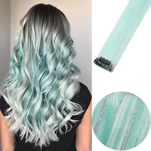 Clip in Hair Extensions Colored Party Highlights 22 inches 6pcs/pack Multi-colors Straight Hair Synthetic Hairpieces Royal Blue - Image 27