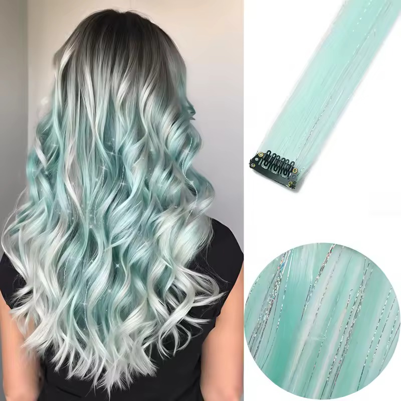 Clip in Hair Extensions Colored Party Highlights 22 inches 6pcs/pack Multi-colors Straight Hair Synthetic Hairpieces Royal Blue - Image 27