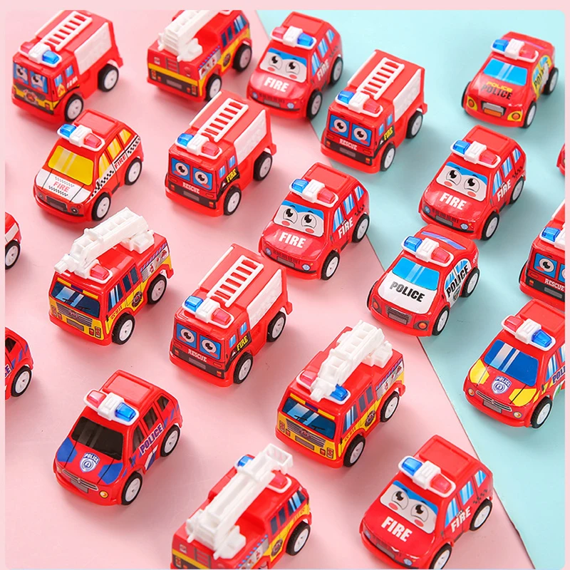 10Pcs Cartoon Mini Pull Back Fire Truck Police Car Toys for Kids Birthday Party Favors Baby Shower Goodie Bags School Reward