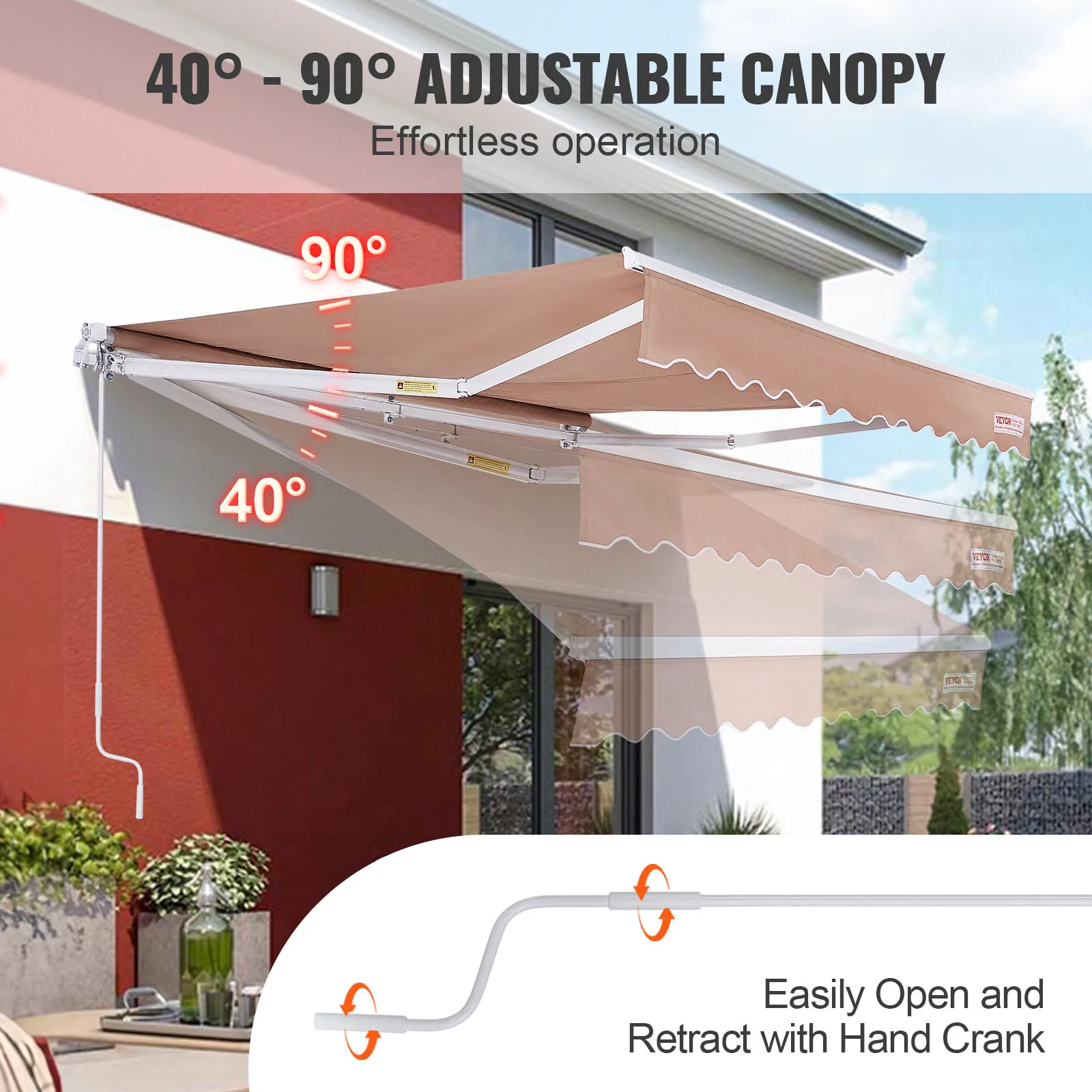 VEVOR-Manual toldo exterior retrátil, retrátil Sun Shade, resistente à água, poliéster pátio porta janela para quintal