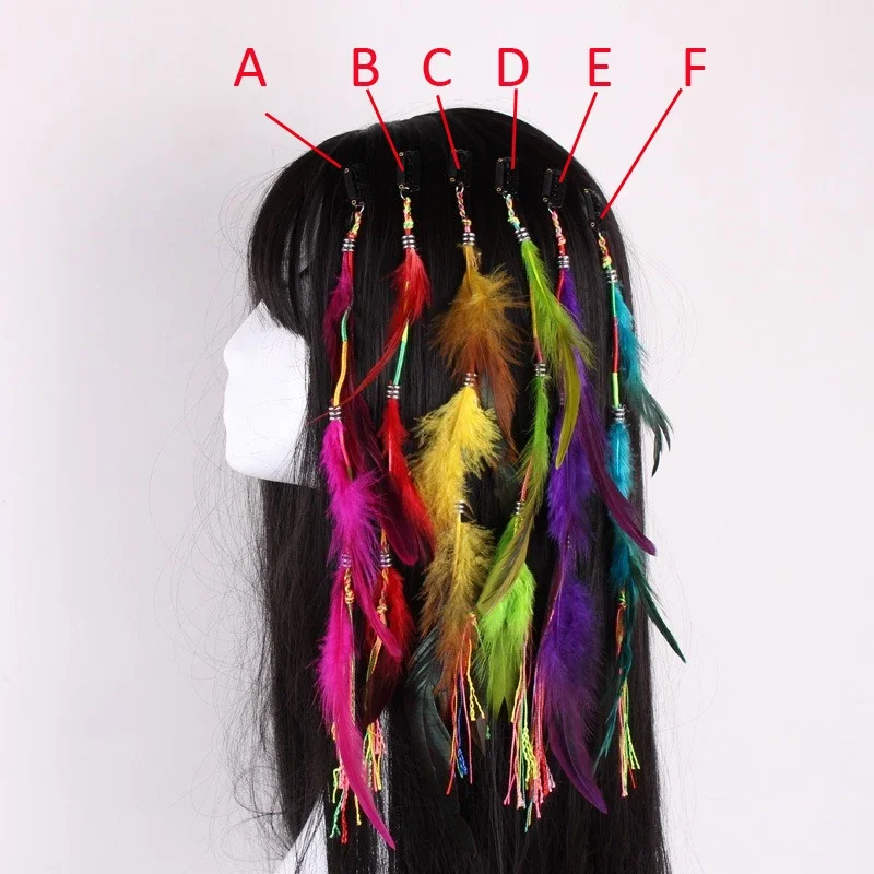 Bohemian Colorful Feather Hair Clips for Women Fashion Braid Dreadlock Hairclips Headwear Hair Decor Jewelry Accessories