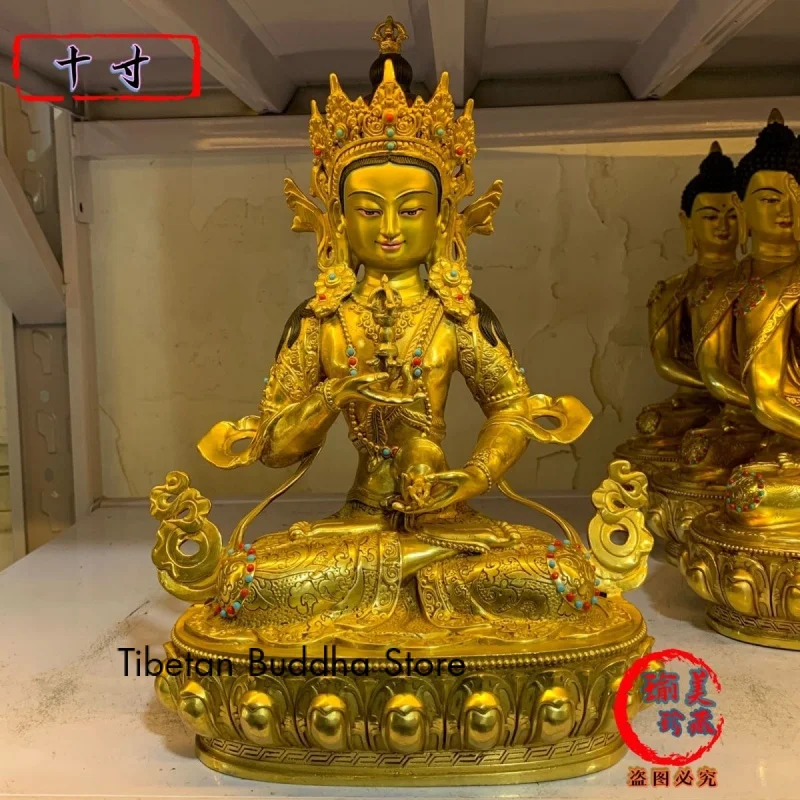 Tibetan Vajra Copper Gilt Buddha Statue 10-Inch 33-cm High Tantra Copper Statue Decoration Inlaid Jewel Boutique Buddha