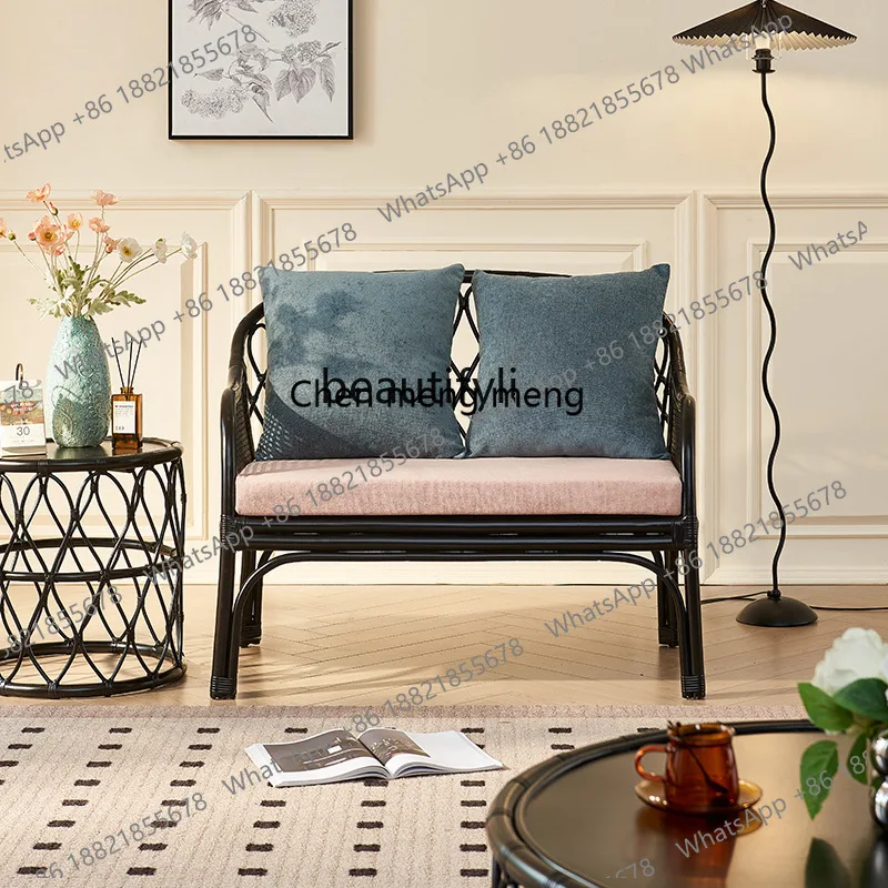 أريكة مزدوجة من الخيزران بالكامل لغرفة المعيشة المنزلية، أريكة من الخيزران بحافة، أريكة قماشية للإقامة المنزلية #4