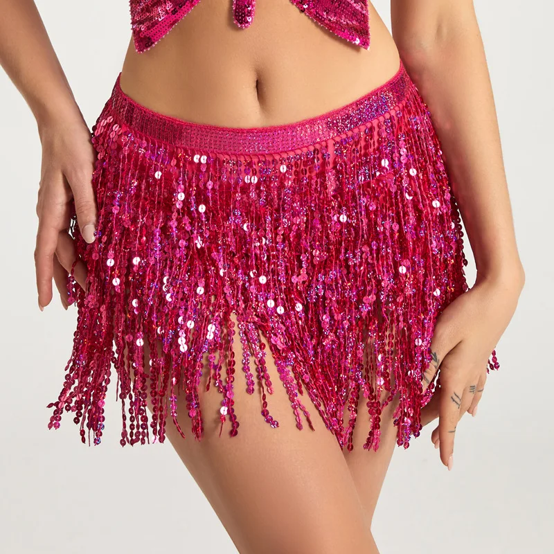 Sequin Belts Women Belly Dance Skirt Performance Costume Indian Practice Hip Skirts Long Tassel Bohemian Chain Clubwear Party