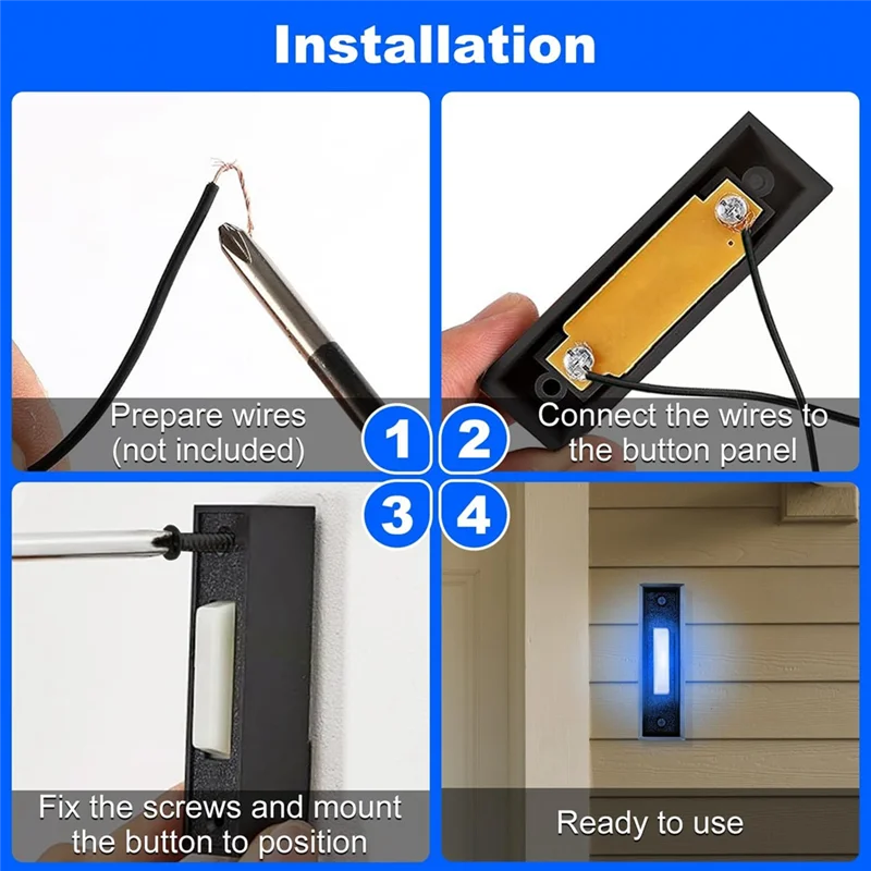 【สาย USB-C】สวิตช์ประตูโรงรถติดผนังพร้อมไฟ LED ปุ่มกริ่งประตูเรืองแสง 2 ชิ้น