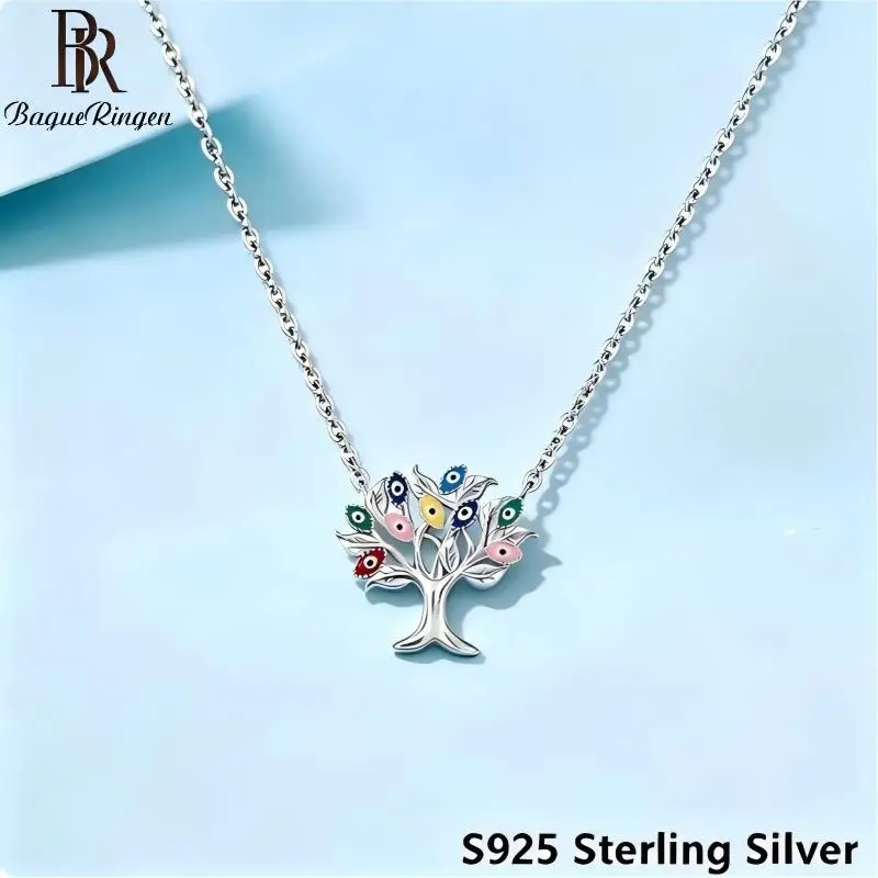 BR S925 Pure Silver Original Design Leaf Necklace with Silly Eyes for Women, Minimalist and Unique Personality Chain