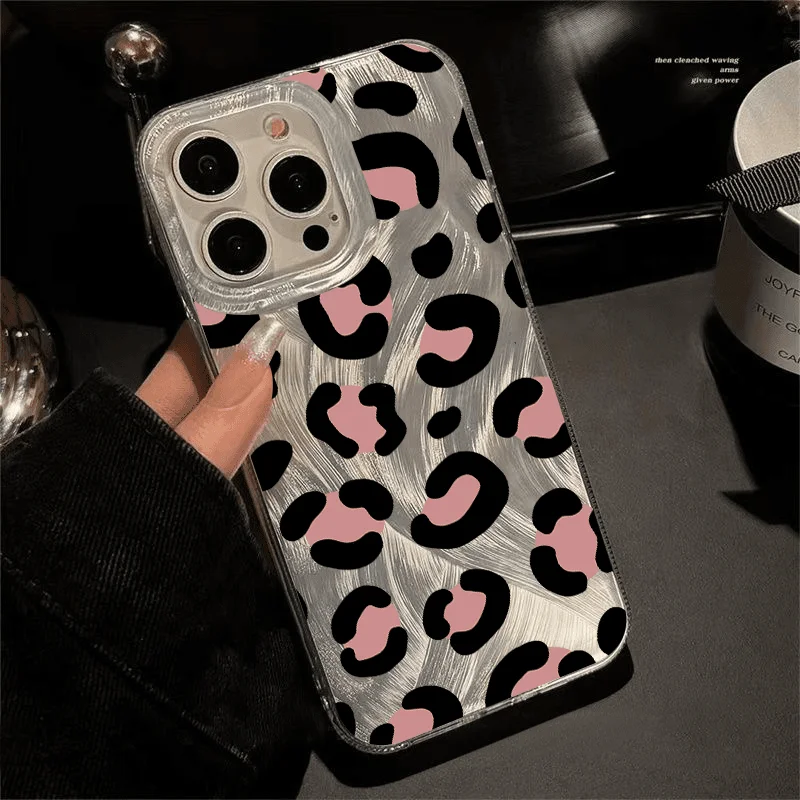 Exquisite Pink Leopard Print Phone Case For iPhone15 14 13 12 11Pro Max XR XS MAX 78Plus MINI Y2K Girl Cute Anti Fall Back Cover