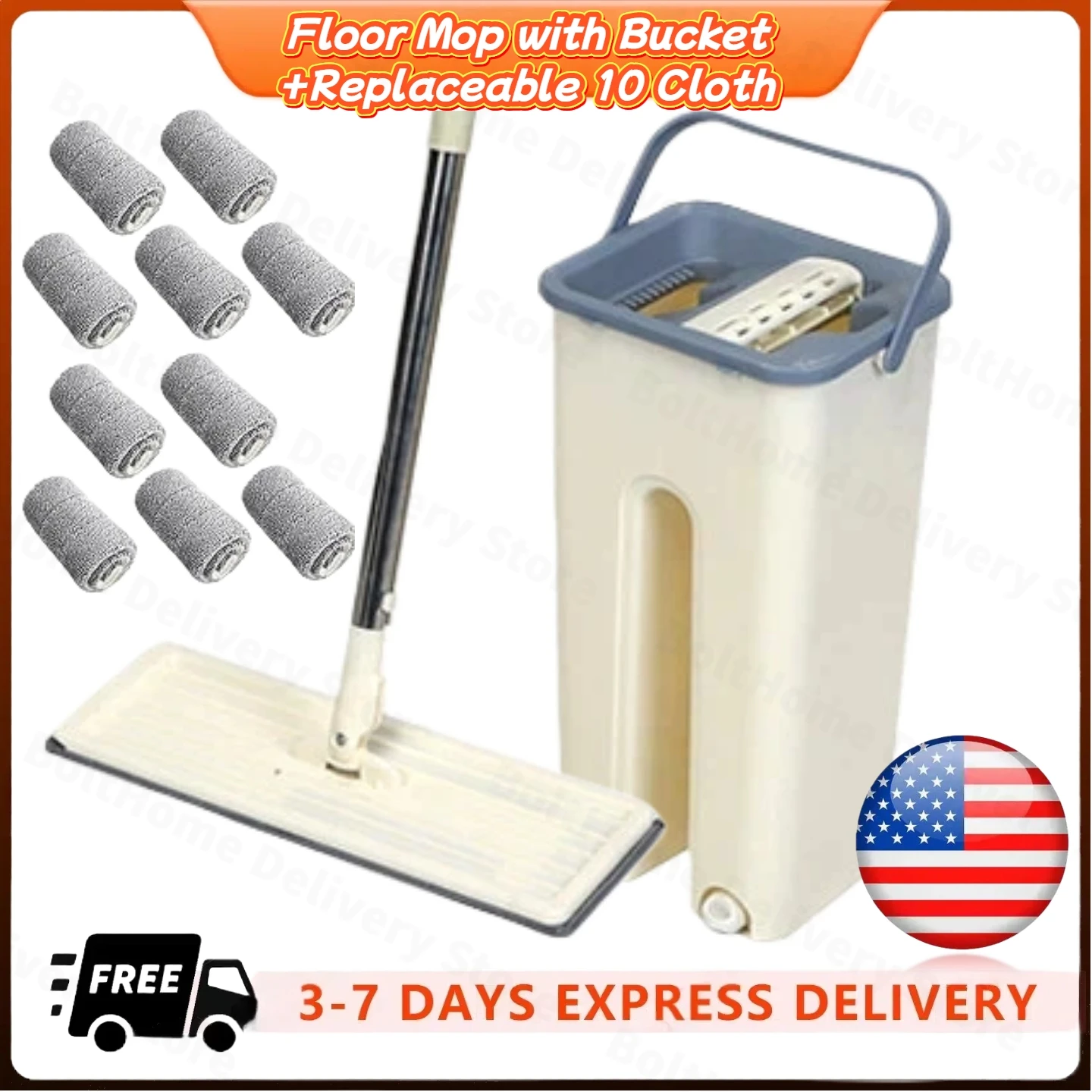

Hands Free Flat Floor Mop and Bucket 10 Washable Pads Wet and Dry Use Home Floor Cleaning System for All Floor Types and Window