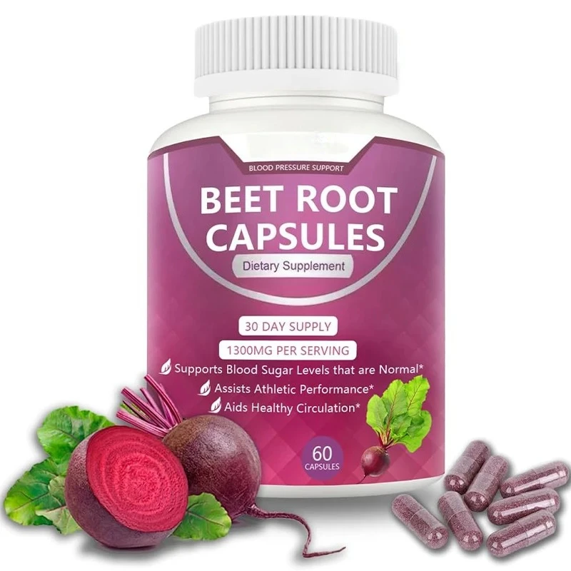 

Organic beetroot capsule supplement, blood pressure support 1300mg beetroot powder, for energy and endurance, 60 capsules set