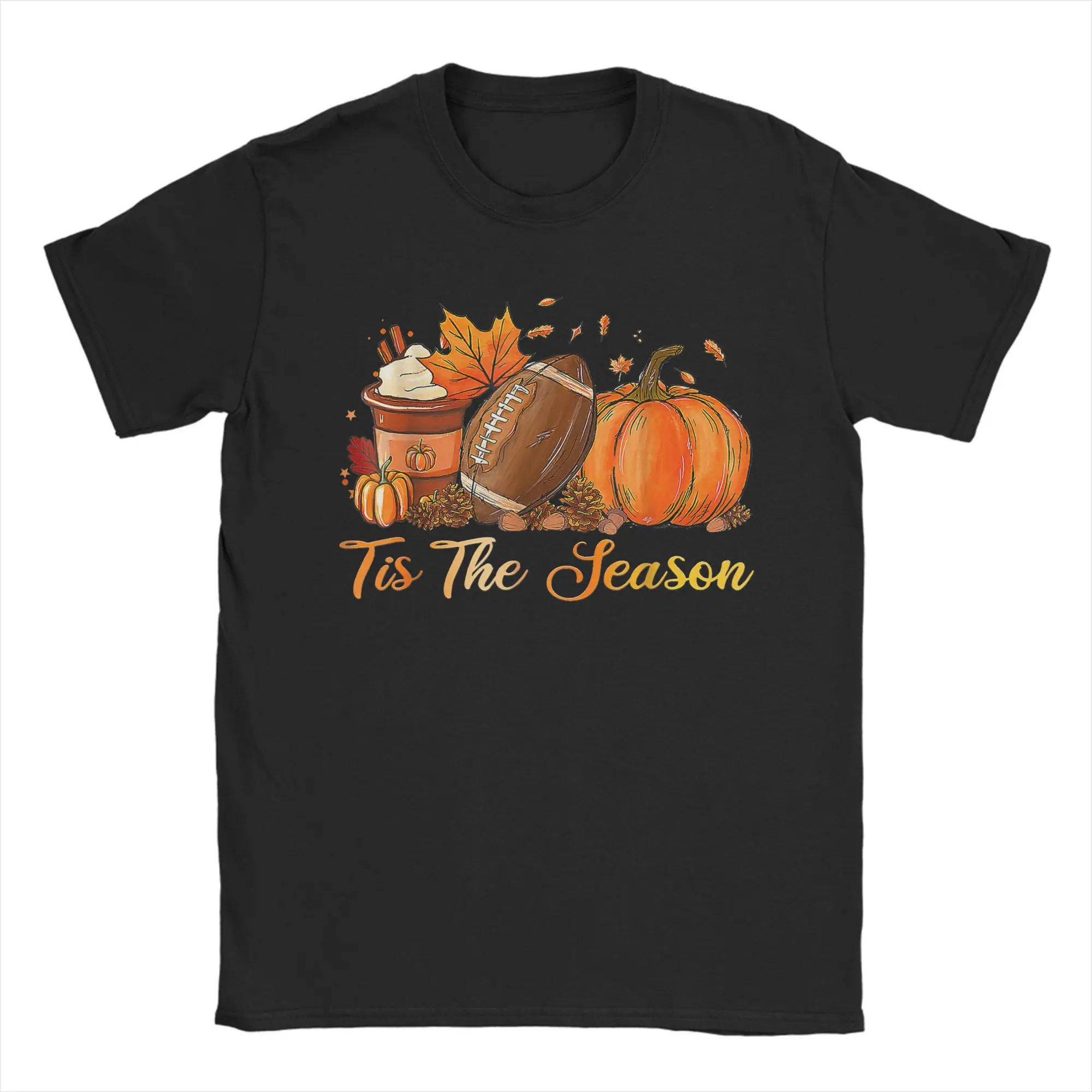 

Men's T-Shirts Pumpkin Spice Football Tis The Season Fall Thanksgiving Tees Short Sleeve T Shirts Crew Neck Clothing Classic