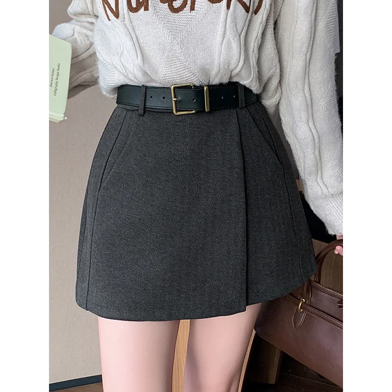 Woolen Short Culottes Women2024New Winter Clothes Woolen ClothaHigh Waist CulottesAWord Shorts Bootcut Pants Women's Outer Wear