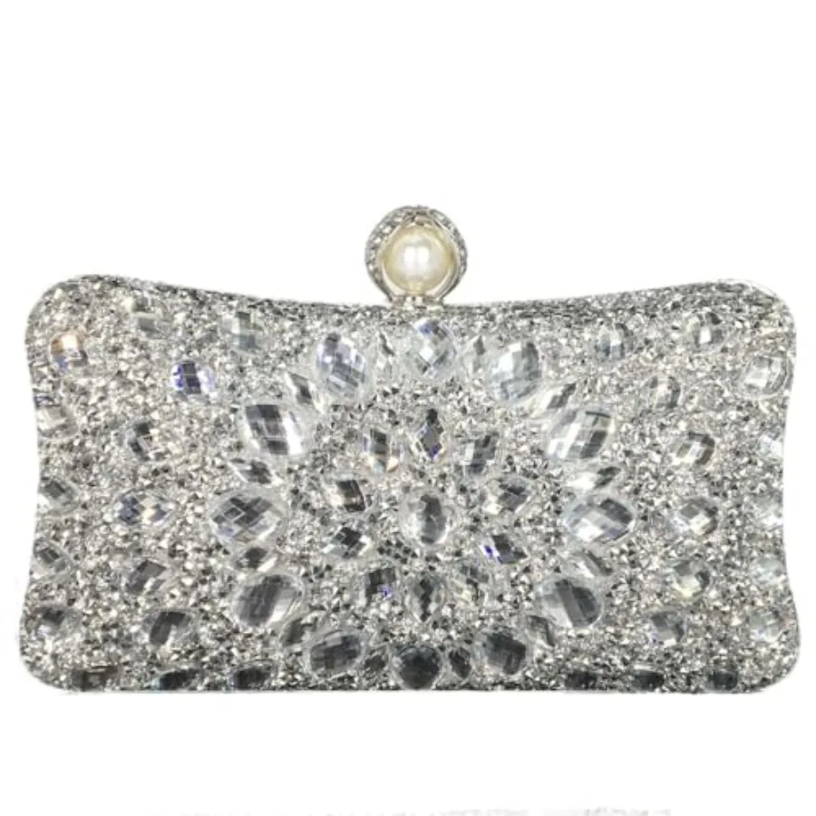 Boutique De FGG Mini Pearl Clasp Crystal Clutch Purses for Women Evening Bags Wedding Handbag Party Rhinestone Clutch Bag