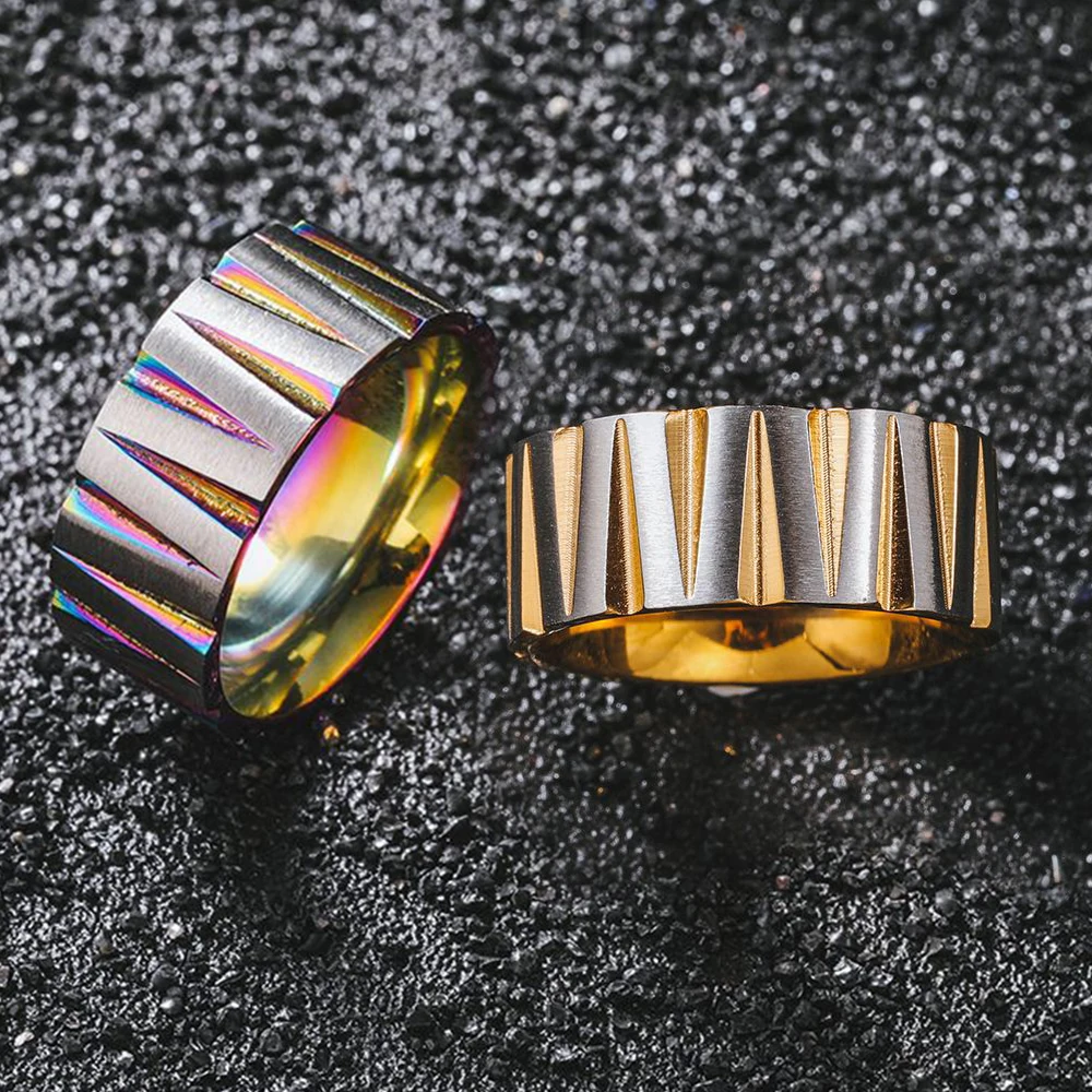 Colorful Stainless Steel Irregular Geometric Multi-Sided Cutting Jewelry Set Conical Groove Design Couple Wedding Gift for Men &