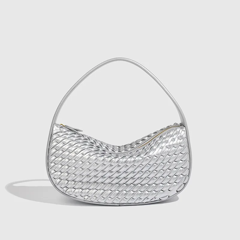 Fashion Woven Design Women's Bag Half Moon Crescent Bags for Women Handbags and Purse PU Leather Underarm Shoulder Crossbody Bag