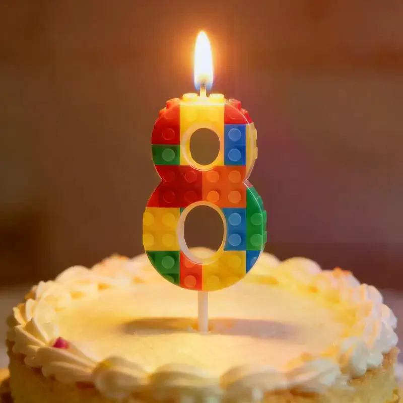 Building Blocks Numbers 0-9 Birthday Candles Cartoon Theme Cake Decoration 1 PC Colored Building Block Shaped Digital Candle New