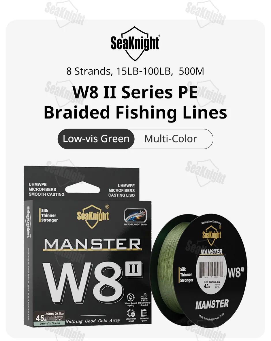 SeaKnight Brand W8 II Series 500M 8 Strands Fishing Line Advanced Braided PE Line Anti-UV Seawater Proof Coating Fishing Line