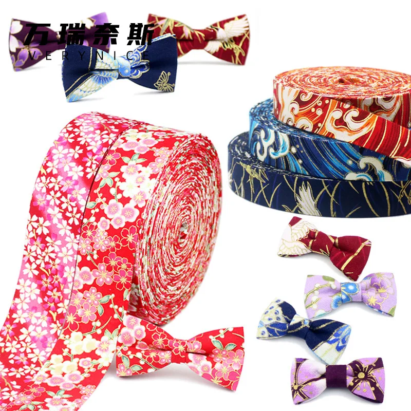 10M Cotton Japanese-style Gold Fish Peacock Printed Ribbon Crane Flower DIY Bow Hair Accessories Ribbon Supplies 2.5cm; 5cm