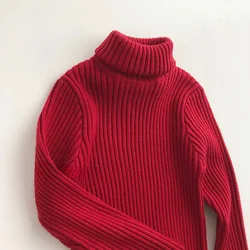 2024 Fall Winter Kids sweater christmas Children's High collar knitwear Boys knit pullover Girls red base sweater