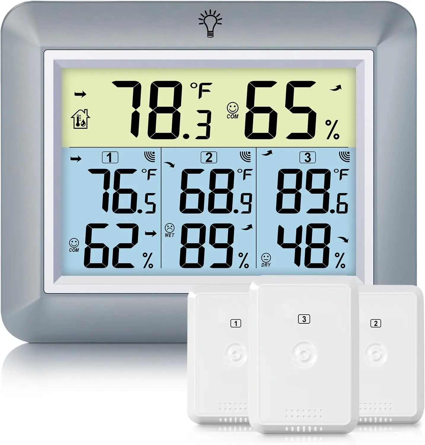 

Wireless Thermo-hygrometer Weather Station with 3 Remote Sensors Digital Thermometer Hygrometer for Home Office Garden Balcony