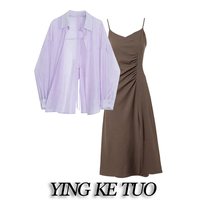 스프링 패션 고급 도파인 여성용 자외선 차단 허리 조임 스트랩 드레스 칼라 긴 소매 버튼업