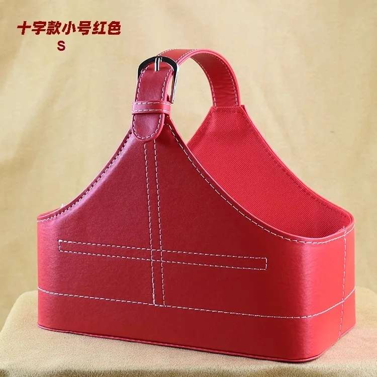 

Small Hand-Held Leather Storage Basket - Holiday Gift Basket for Hotel Fruit Delivery Gym PU Basket - Handcrafted Leather Organi