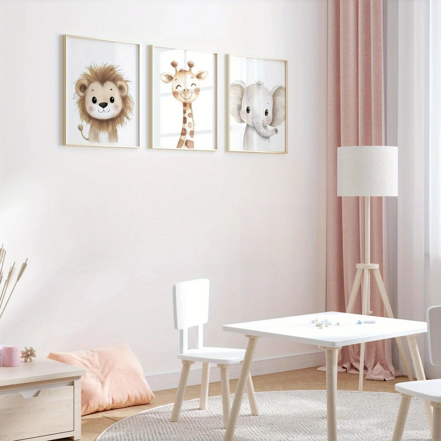 3pcs/ set Cute Cartoon Animal Style Wall Decor Art Set, Cute Lion, Giraffe and Elephant Art, Fun Animal Kingdom Print Canvas Pri - view 4