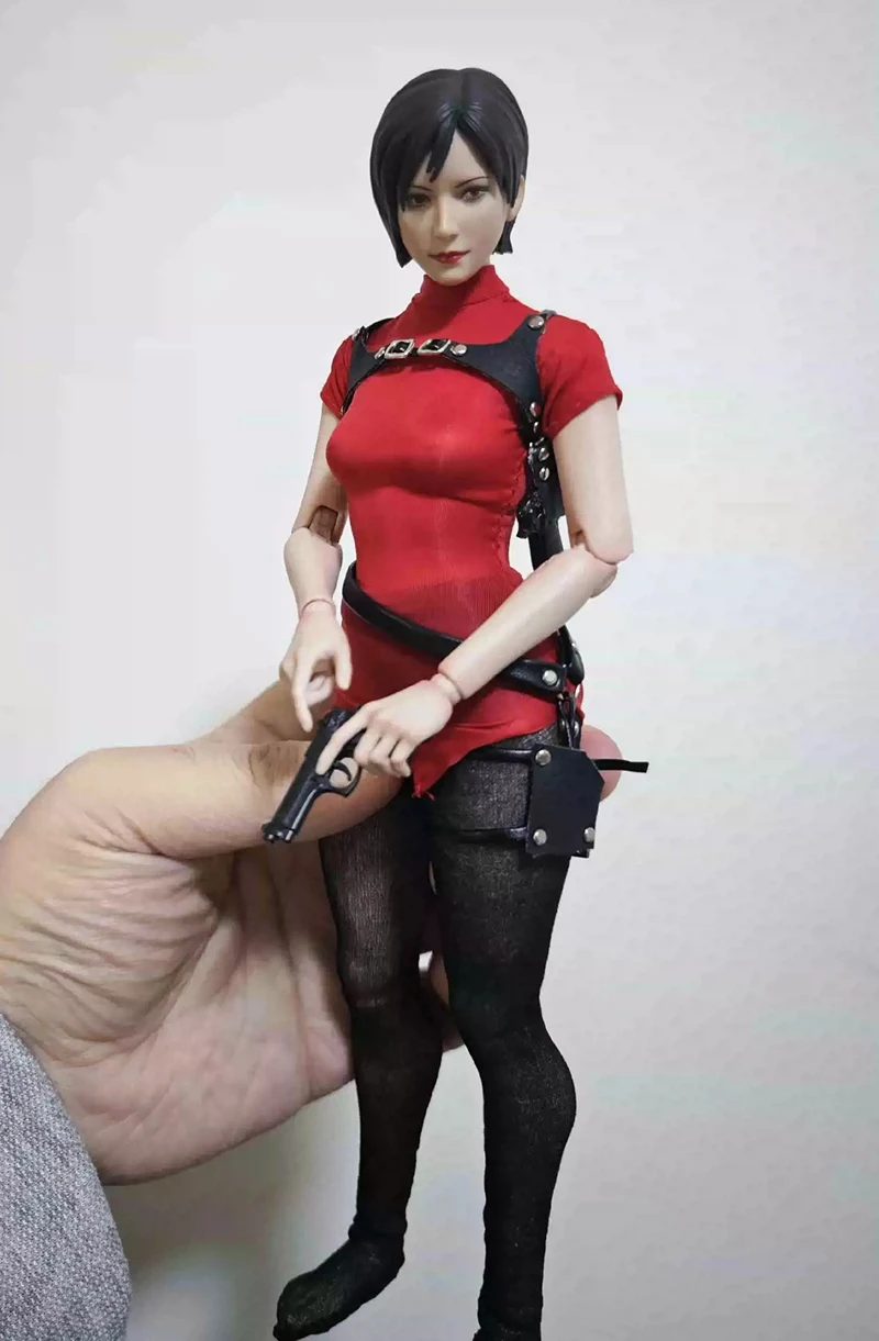 1/6 Scale Cos Ada Wong Red Slim Dress Leggings Leather Shoulder Strap Gun Holster with 2 Pistol for 12