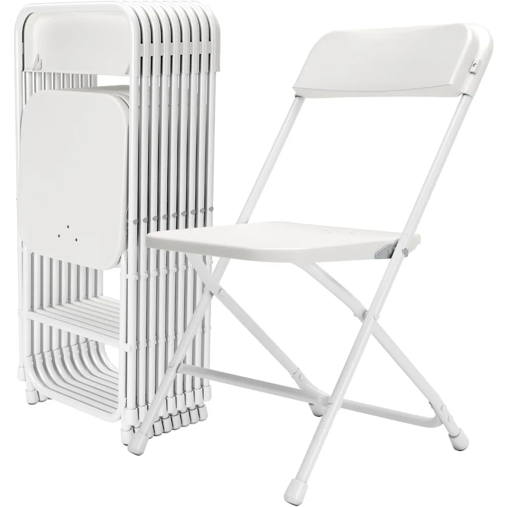 Folding Chairs 10 Pack, White Plastic Folding Chairs for Indoor Outdoor, Portable Stackable Commercial Seat with Steel Frame