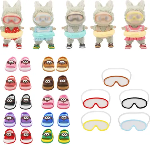 New 17cm Doll Accessories 4cm Multi Color Sandals Dopamine Color Diving Mirror Suitable For Labubu Children's Gift