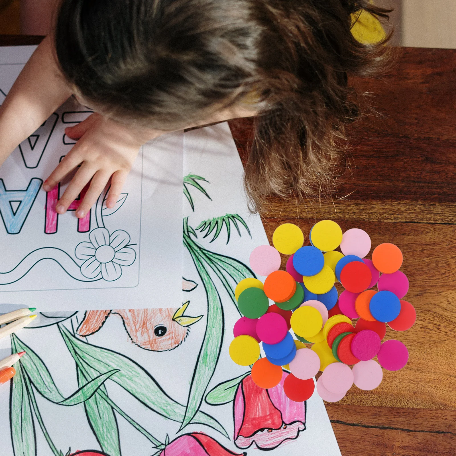 Kleurstickers Stippen Meisjes Ambachten Kleurrijke houten schijf Houten stukken Rond kind telgereedschap voor kinderen