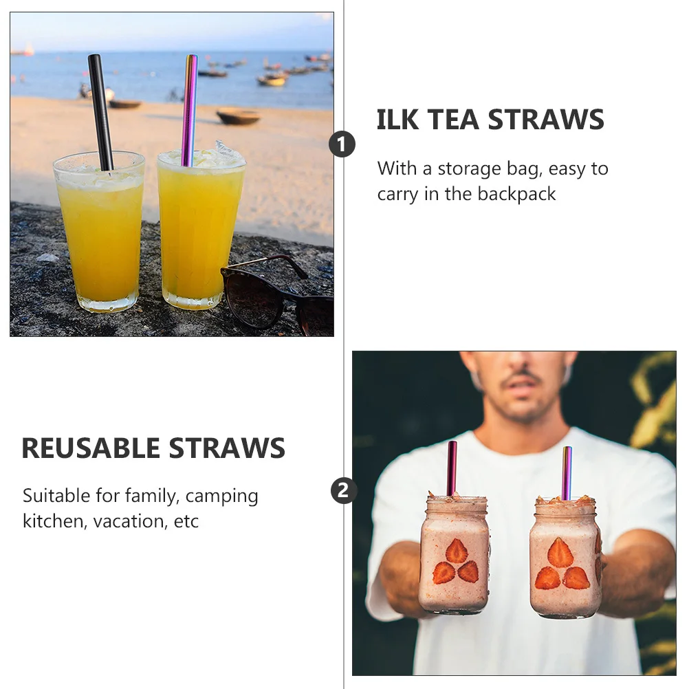 

1Set Stainless Steel Straw Set Reusable Multipurpose Straw Stirrer for Summer Drinks Milk Tea Rust Proof Stainless Steel