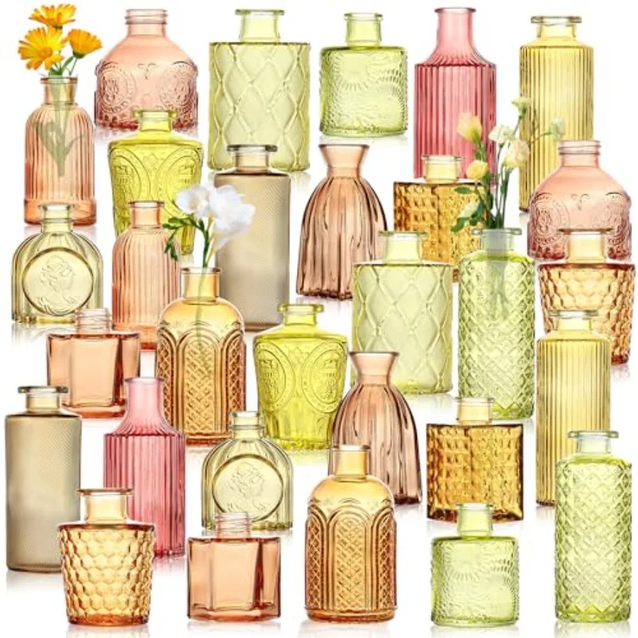 

30 Pcs Colored Bud Vase Set, Vintage Glass Vases for Flower Centerpieces Wedding Party Decor, Home Table Decorations, Bud Vases